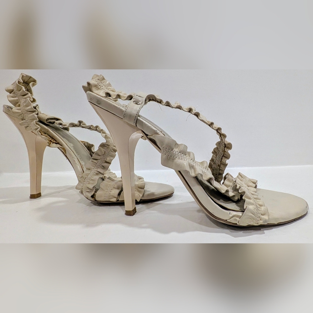 BCBGeneration Cream Ruffle Stiletto Heels